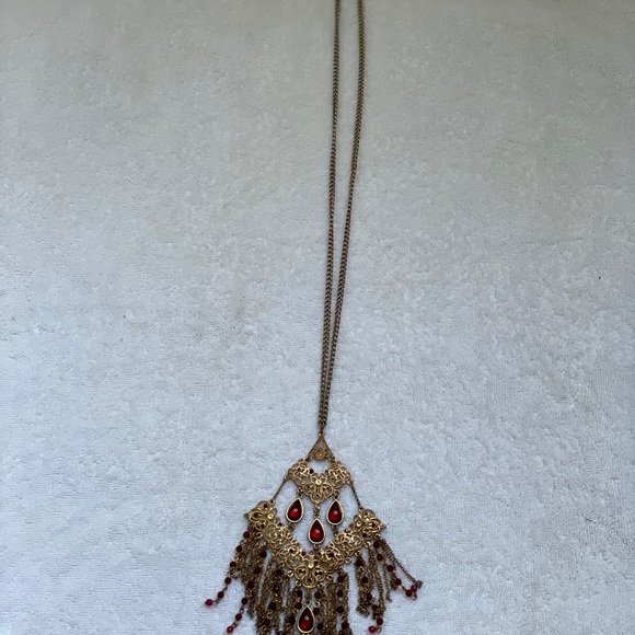 SOLDVintage Long red and gold crystal necklace - Picture 4 of 7